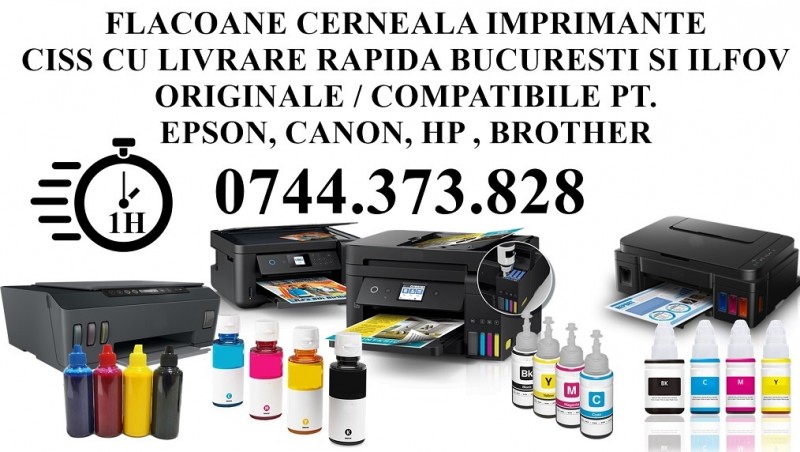 Rapid livram flacoane cerneală Epson, Canon, Hp, Brother pentru imprimante ecotank.