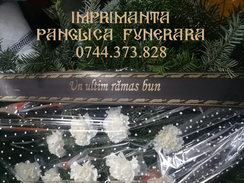 Imprimanta personalizare mesaj condoleante panglica coroana funerara