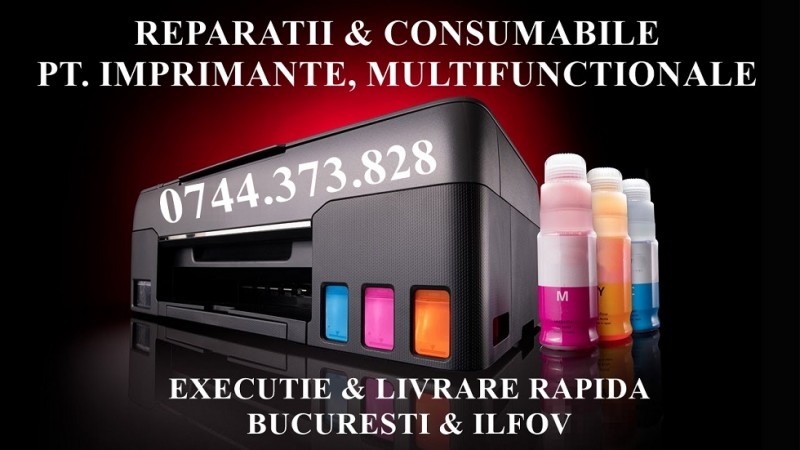 Reparatii imprimante si cerneala EcoTank cu CISS integrat tip Epson, Canon, Brother, Hp, in Bucuresti si Ilfov. 
