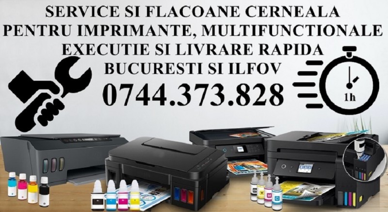 Reumplere rezervoare pentru imprimante: Epson EcoTank, Canon MegaTank, Brother InkBenefit Tank, HP Ink Tank / Smart Tank.