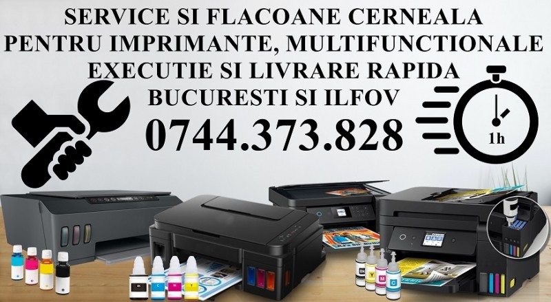 Service cu livrare flacoane cerneala imprimante CISS Epson, Canon, Brother, Hp (din fabrica) EcoTank cu executie rapida in Bucuresti si Ilfov    !