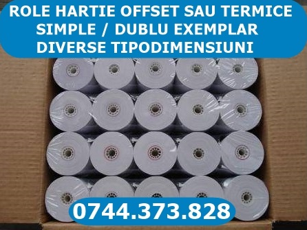 Role de hartie termice si offset in diverse tipodimensiuni, simple sau duble autocopiative.