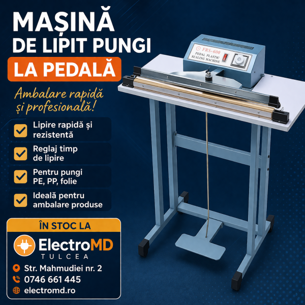 Mașină de lipit saci peleți 600 mm cu pedală, aparat sigilat pungi 220V, timer reglabil