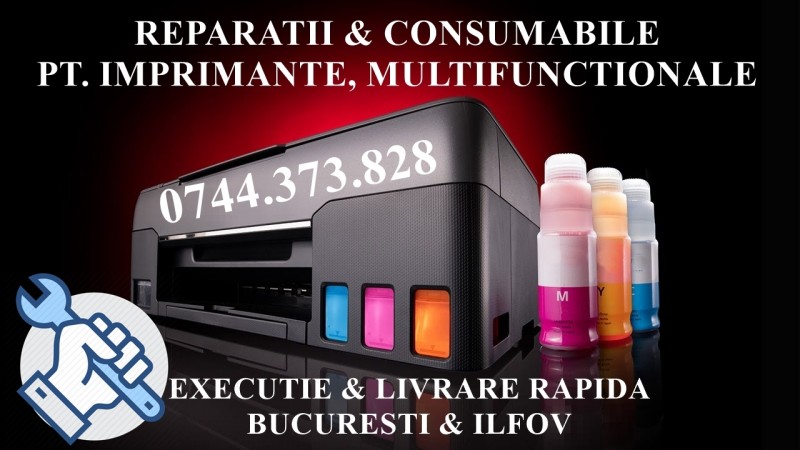 Reparatii imprimante cu CISS integrat din fabrica EcoTank tip Epson, Canon, Hp, Brother in Bucuresti si Ilfov. 