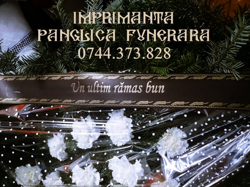 Imprimanta personalizare panglica jerba funerara, coroana florala